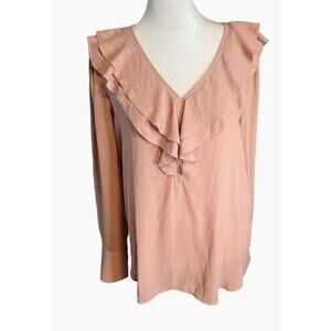 Ann Taylor Pink Ruffle Neck Long Sleeve‎ Blouse - Size Small- NWT